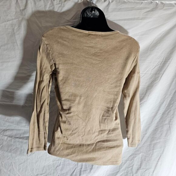 Vintage y2k grunge boho indie 3/4 sleeve tan blouse - Picture 3 of 4
